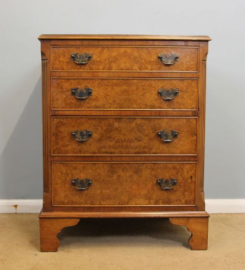 Small Burr Walnut Antique Georgian Style Chest of Drawers