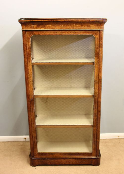 Victorian Quality Burr Walnut Tall Display Vitrine Pier Cabinet