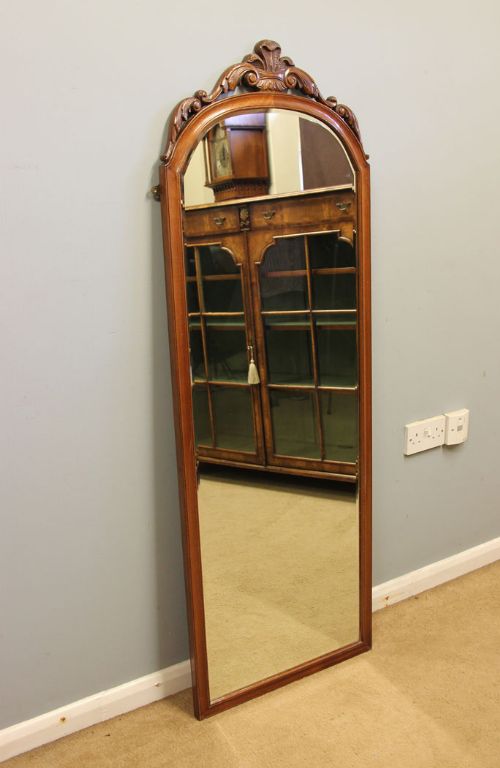 Antique Walnut Framed Wall Cheval Dressing Mirror.