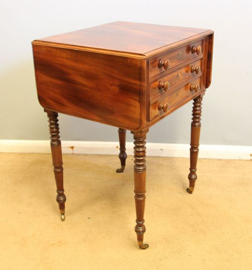 fig 1. Antique Mahogany Pembroke Work Sewing Drop Leaf Side Table