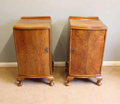 Antique Pair Walnut Bedside Cabinets