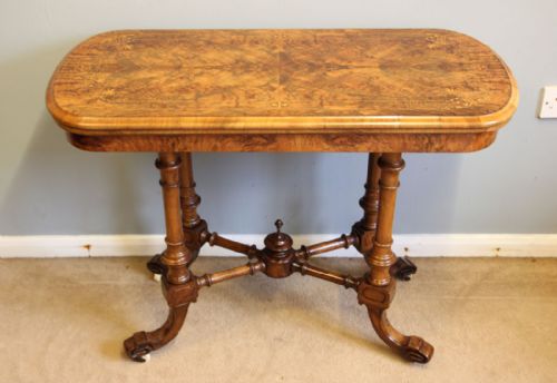 Victorian Inlaid Burr Walnut Tea Card Console Games Side Table