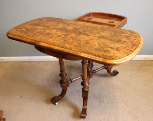 fig 1. Victorian Inlaid Burr Walnut Tea Card Console Games Side Table