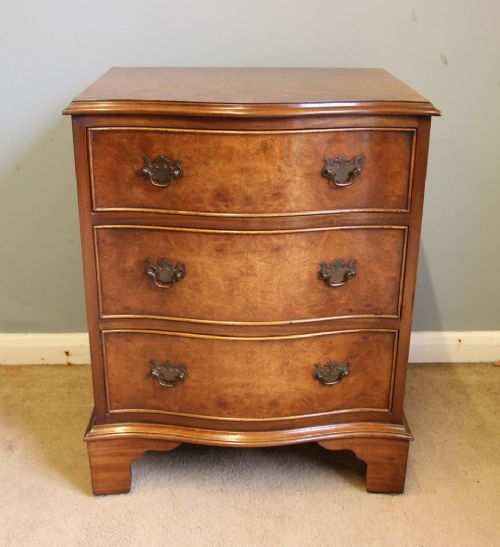Small Burr Walnut Serpentine Shaped Chest of Drawers