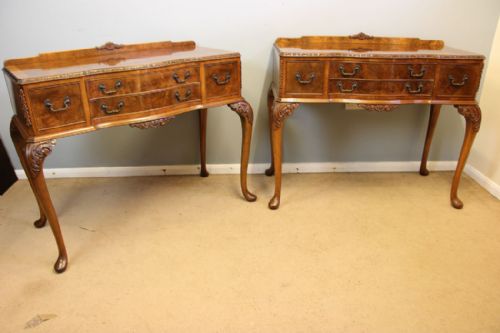 Pair Antique Quality Burr Walnut Console Side Tables