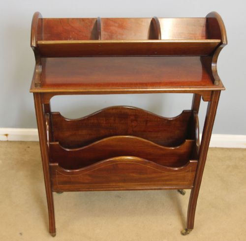 fig 1. Fine Antique Edwardian Inlaid Mahogany Book Trough Stand