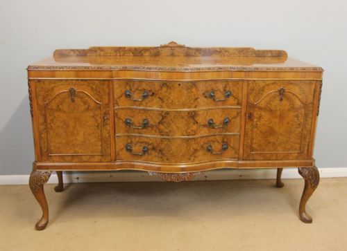 Antique Burr Walnut Queen Anne Style Dresser Sideboard