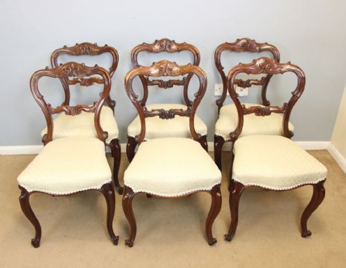 Antique Set Six Victorian Balloon Back Dining Chairs