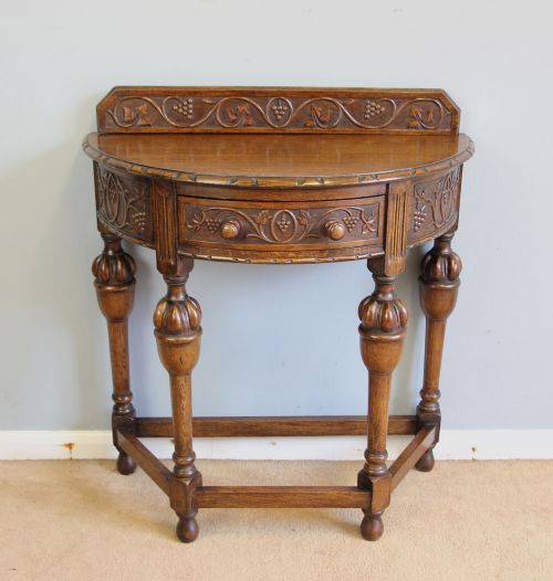 Antique Carved Oak Hall Side Table
