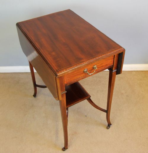ANTIQUE EDWARDIAN INLAID MAHOGANY PEMBROKE SIDE TABLE