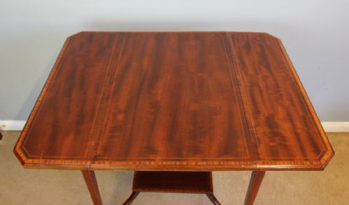 ANTIQUE EDWARDIAN INLAID MAHOGANY PEMBROKE SIDE TABLE - ADDITIONAL PHOTO 3