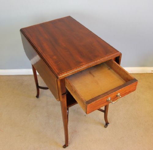 ANTIQUE EDWARDIAN INLAID MAHOGANY PEMBROKE SIDE TABLE - ADDITIONAL PHOTO 6