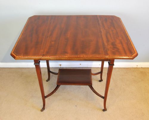 ANTIQUE EDWARDIAN INLAID MAHOGANY PEMBROKE SIDE TABLE - ADDITIONAL PHOTO 7