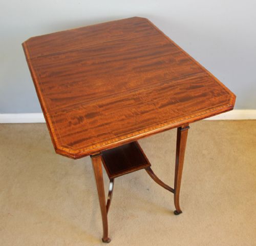 ANTIQUE EDWARDIAN INLAID MAHOGANY PEMBROKE SIDE TABLE - ADDITIONAL PHOTO 8