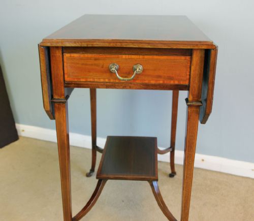 ANTIQUE EDWARDIAN INLAID MAHOGANY PEMBROKE SIDE TABLE - ADDITIONAL PHOTO 10