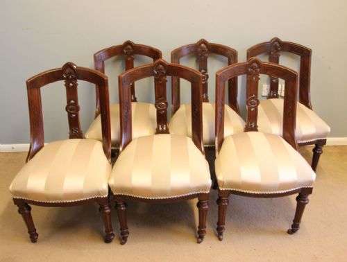 SET SIX ANTIQUE VICTORIAN MAHOGANY DINING CHAIRS