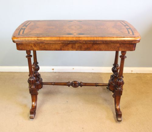 Antique Victorian Burr Walnut Inlaid Card Games Table