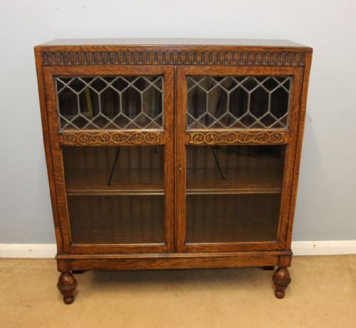 Antique Small Oak Cabinet Bookcase