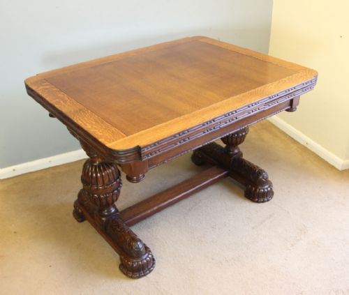 fig 1. Antique Oak Refectory Draw Leaf Extending Dining Table.