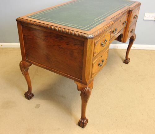 ANTIQUE WALNUT QUEEN ANNE STYLE WRITING KNEE HOLE DESK - ADDITIONAL PHOTO 7