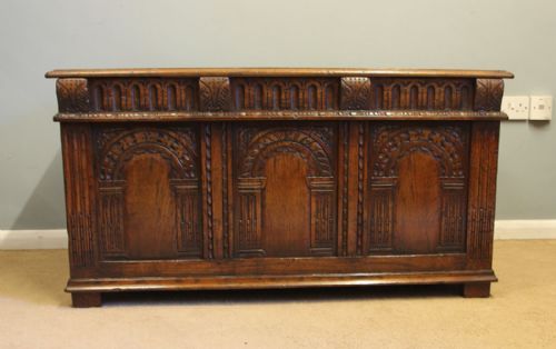 Antique Carved Oak Coffer Blanket Chest