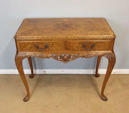 Antique Burr Walnut Queen Anne Style Console Side Table