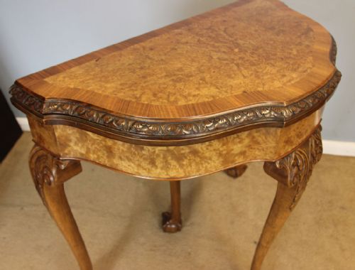 QUEEN ANNE STYLE BURR WALNUT SIDE GAMES CARD TABLE - ADDITIONAL PHOTO 6