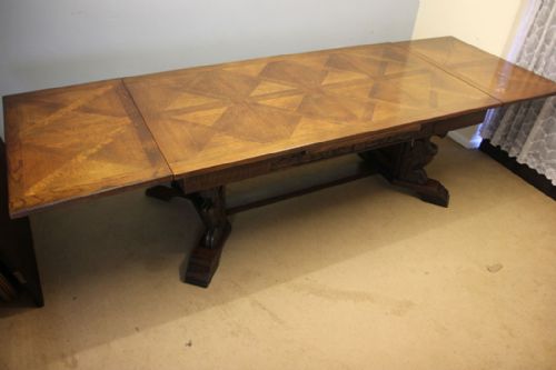 large oak refectory farmhouse extending draw leaf dining table - CATEGORY: ANTIQUE TABLES - DATED 1920
