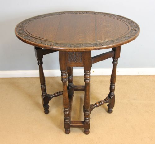 fig 1. Antique Oak Small Drop Leaf Occasional Gateleg Side Table