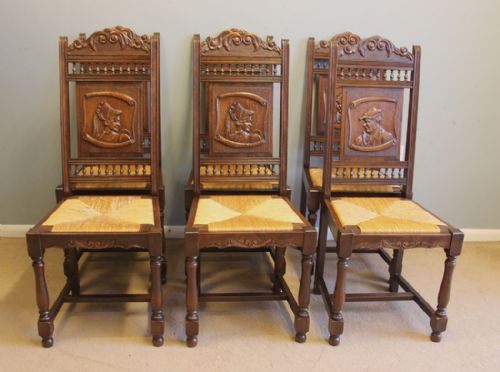 ANTIQUE SET OF SIX CARVED OAK DINING CHAIRS - ADDITIONAL PHOTO 7