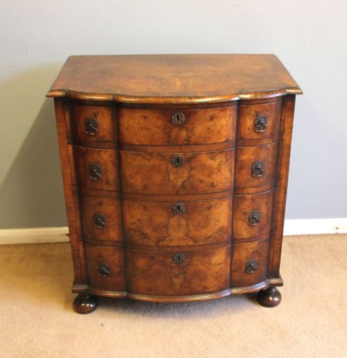 Antique Small Burr Walnut Bow Front Chest of Drawers