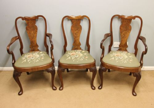 Antique Set of Ten Burr Walnut Dining Chairs