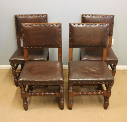 Antique Set Four Country Oak Dining Chairs