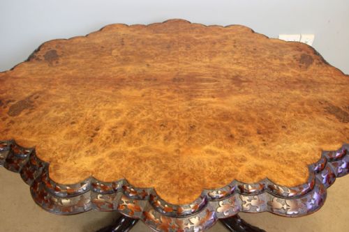 QUALITY VICTORIAN CENTRE BURR WALNUT DINING TABLE - ADDITIONAL PHOTO 2