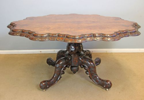 QUALITY VICTORIAN CENTRE BURR WALNUT DINING TABLE - ADDITIONAL PHOTO 7