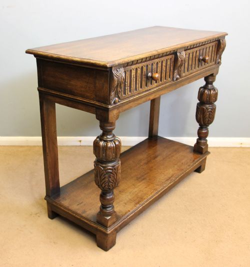 fig 1. Antique Oak Two Drawer Serving Side Table