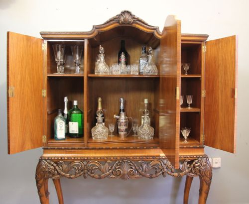 ANTIQUE BURR WALNUT COCKTAIL DRINKS CABINET SIDE CABINET - ADDITIONAL PHOTO 4