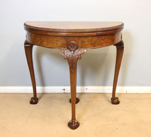 Antique Burr Walnut Demi Lune Card Side Table