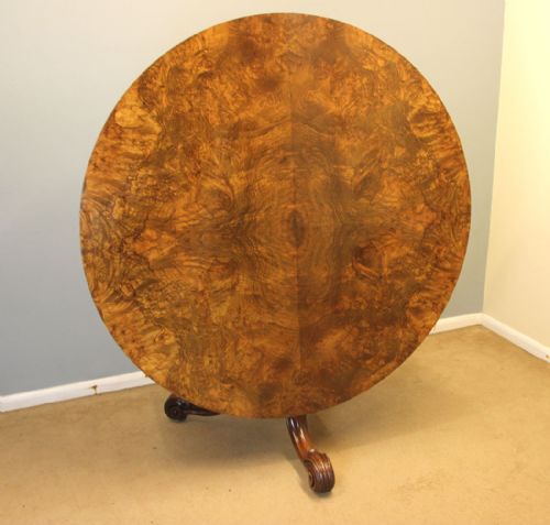Antique Victorian Round Burr Walnut Breakfast Dining Table