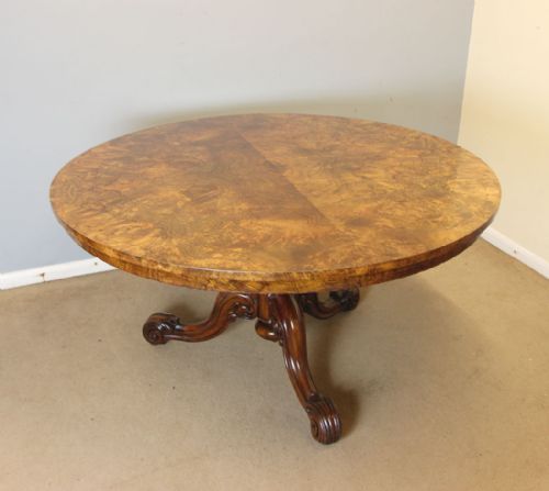 fig 1. Antique Victorian Round Burr Walnut Breakfast Dining Table