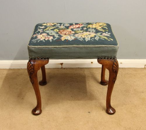 Antique Walnut Queen Anne Style Stool.