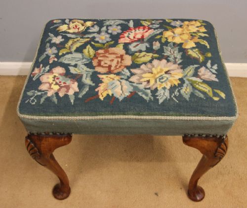 fig 1. Antique Walnut Queen Anne Style Stool.