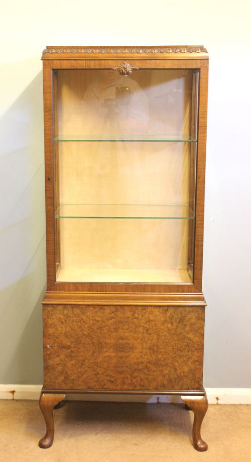 Antique Burr Walnut China Display Cabinet
