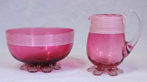 ANTIQUE CRANBERRY GLASS JUG BOWL SET - ADDITIONAL PHOTO 4