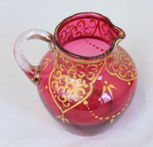 ANTIQUE VICTORIAN CRANBERRY GLASS SMALL JUG - ADDITIONAL PHOTO 3