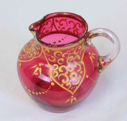 ANTIQUE VICTORIAN CRANBERRY GLASS SMALL JUG - ADDITIONAL PHOTO 4