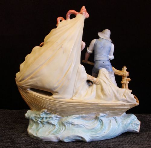 ANTIQUE CERAMIC BISQUE FIGURES ON FISHING BOAT - ADDITIONAL PHOTO 8