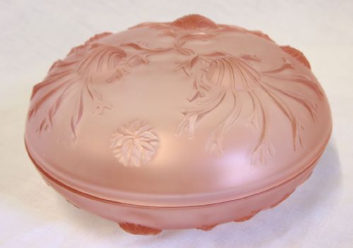 SATIN PINK GLASS POWDER BOWL - ADDITIONAL PHOTO 1