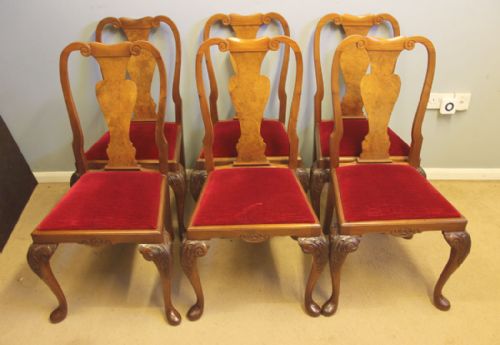 ANTIQUE SET OF EIGHT QUEEN ANNE STYLE WALNUT DINING CHAIRS - ADDITIONAL PHOTO 1