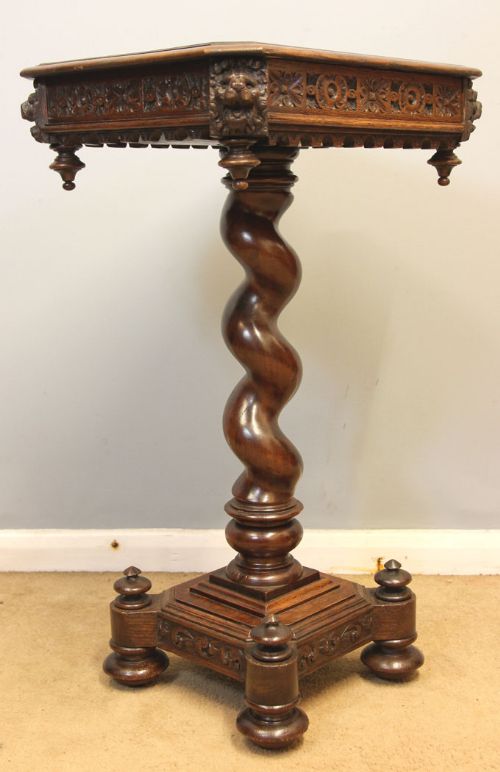 fig 1. Antique Carved Oak Wine Occasional Side Table